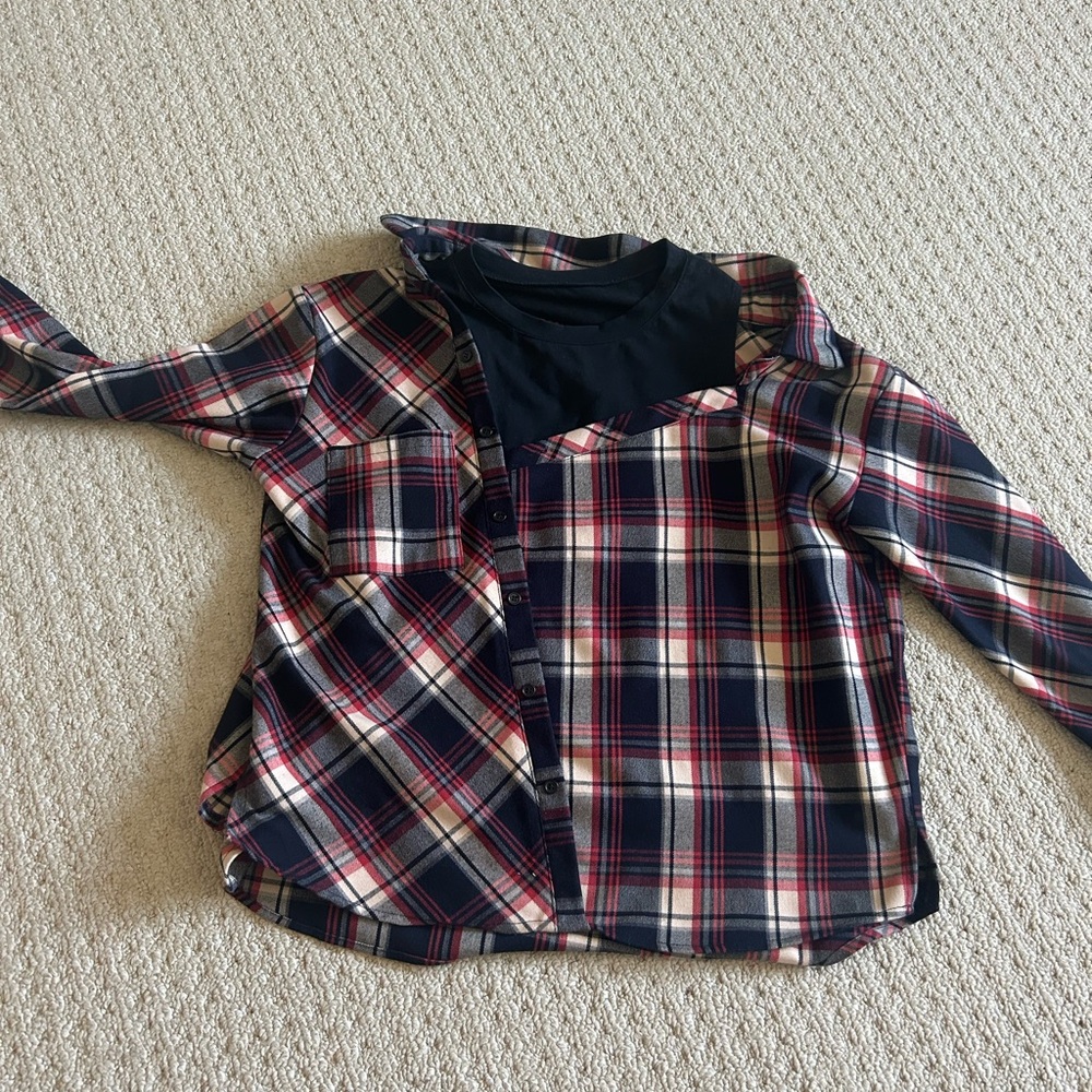 Plaid Kids Shirt - Navy and Red